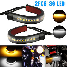 2x White/Amber Switchback LED Fork Turn Signal DRL Light Strips For Motorcycle picture