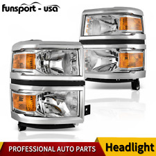 Fit 2014-2015 Chevy Silverado 1500 Chrome Headlights Headlamps Left+Right 14 15 picture