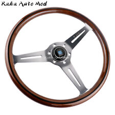 355mm JDM ND Solid Wooden Silver Chrome Spoke Racing Sport Steering Wheel picture