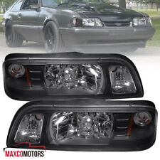 Black Headlights Fits 1987-1993 Ford Mustang w/ Corner Parking Lamps 89-93 Pair picture