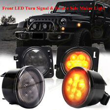 Front LED Turn Signal Side Marker Fender Lights Smoked Lens for Jeep Wrangler JK picture