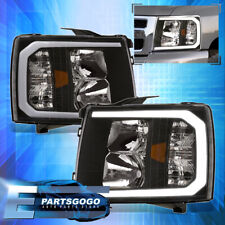 For 07-14 Chevy Silverado 1500 2500HD LED DRL Black Amber Headlights Lamps LH+RH picture