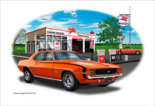 1969 Camaro SS RS 350 Garage Muscle Car Art Print - Orange picture