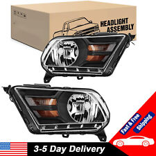 For 2010-2014 Ford Mustang Pair Headlight Assembly Black Housing Amber Reflector picture