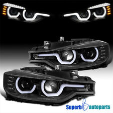 Fits 2012-2015 BMW F30 3-Series Black Housing LED U-Rings Projector Headlights picture