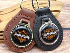 NOS RARE Vtg 1970s HARLEY DAVIDSON HD MOTORCYCLE CAR Leather Key Chain Ring Fob picture