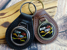 RARE VINTAGE 1970s Plymouth Road Runner BEEP BEEP Leather Key Chain Ring Fob NOS picture