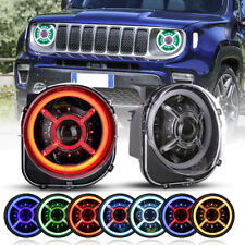 9'' Inch LED headlights RGB Color DRL Halo Angel Eyes For 2015-21 Jeep Renegade picture