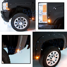 07-13 Chevy Silverado Gloss Black Front+Rear Fender Flares+8x LED Side Makers picture