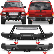 Front/Rear Bumper W/Winch Plate& LED Lights Kit For 1984-2001 Jeep Cherokee XJ picture