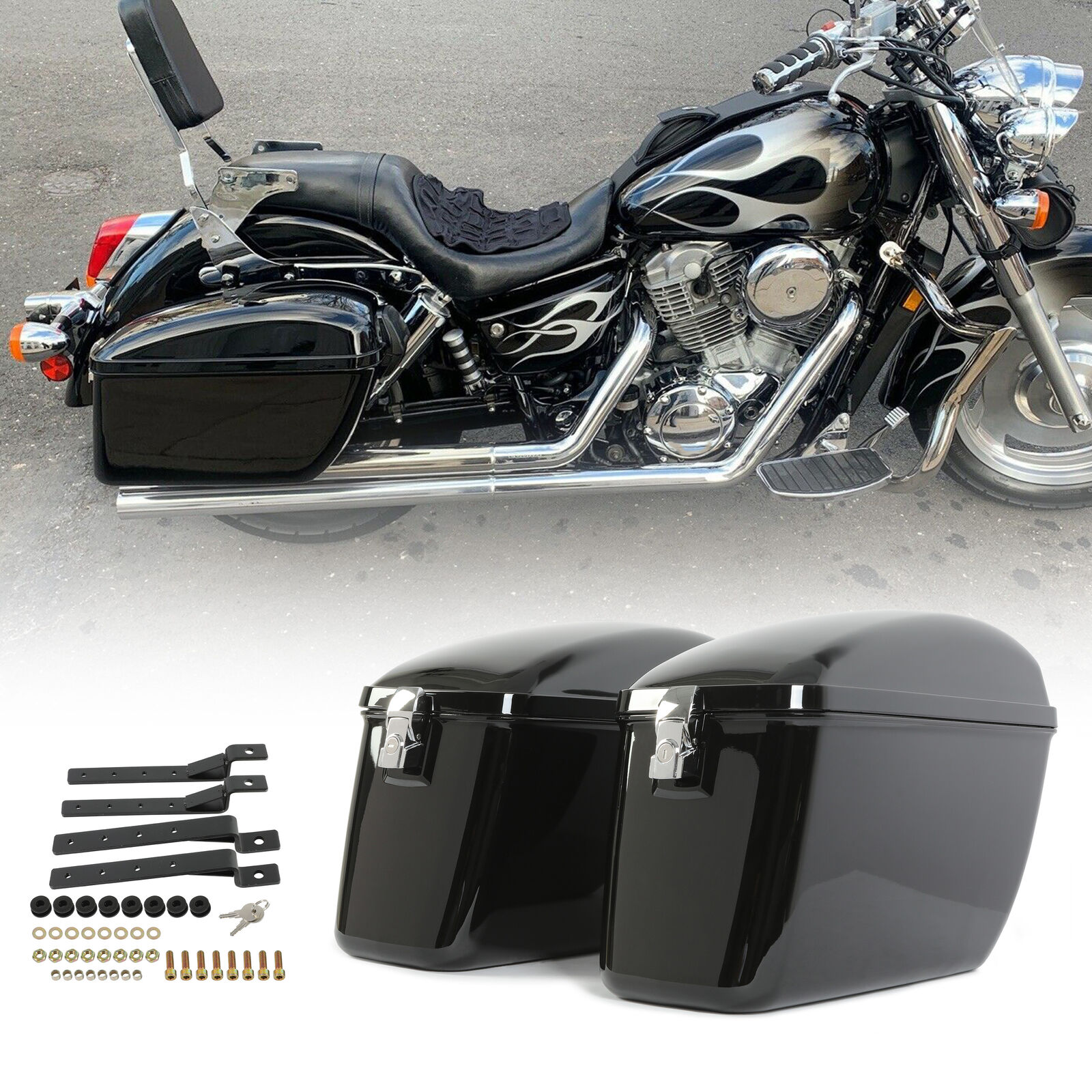 Universal Luggage Motorcycle Hard SaddleBag For Harley Glide Sportster XL Honda
