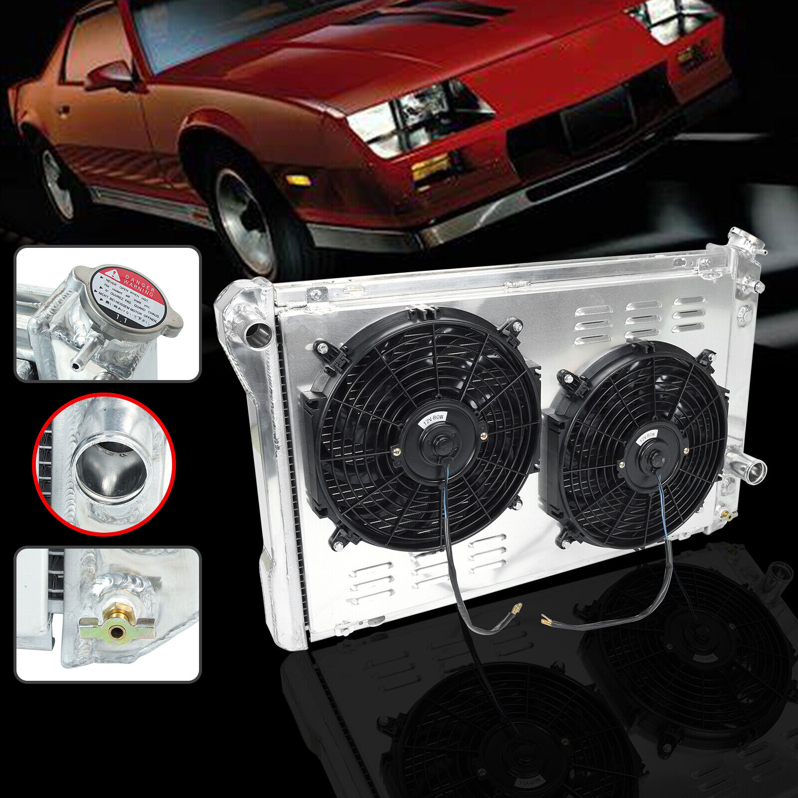 3 Row Aluminum Radiator 12V Slim Shroud Fan For 1982-1992 Chevy Camaro Firebird