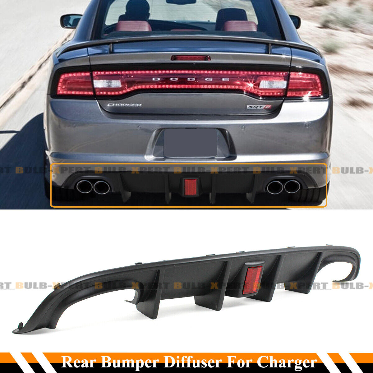 For 11-14 Dodge Charger SRT 8 Quad Exhaust Rear Bumper Diffuser W/ Red Reflector