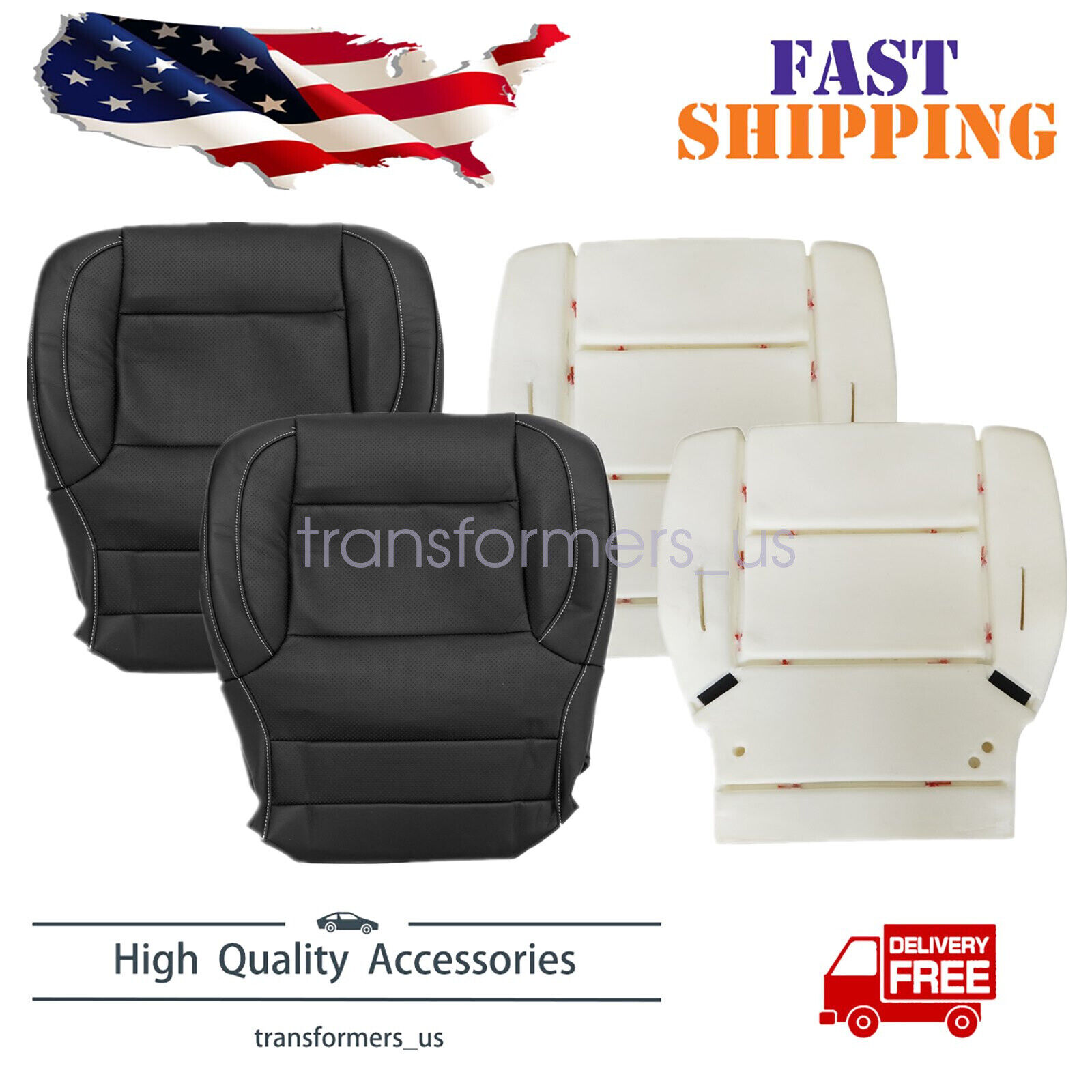 For 2014-2019 GMC Sierra Front Bottom Leather Seat Cover / Foam Cushion Black US