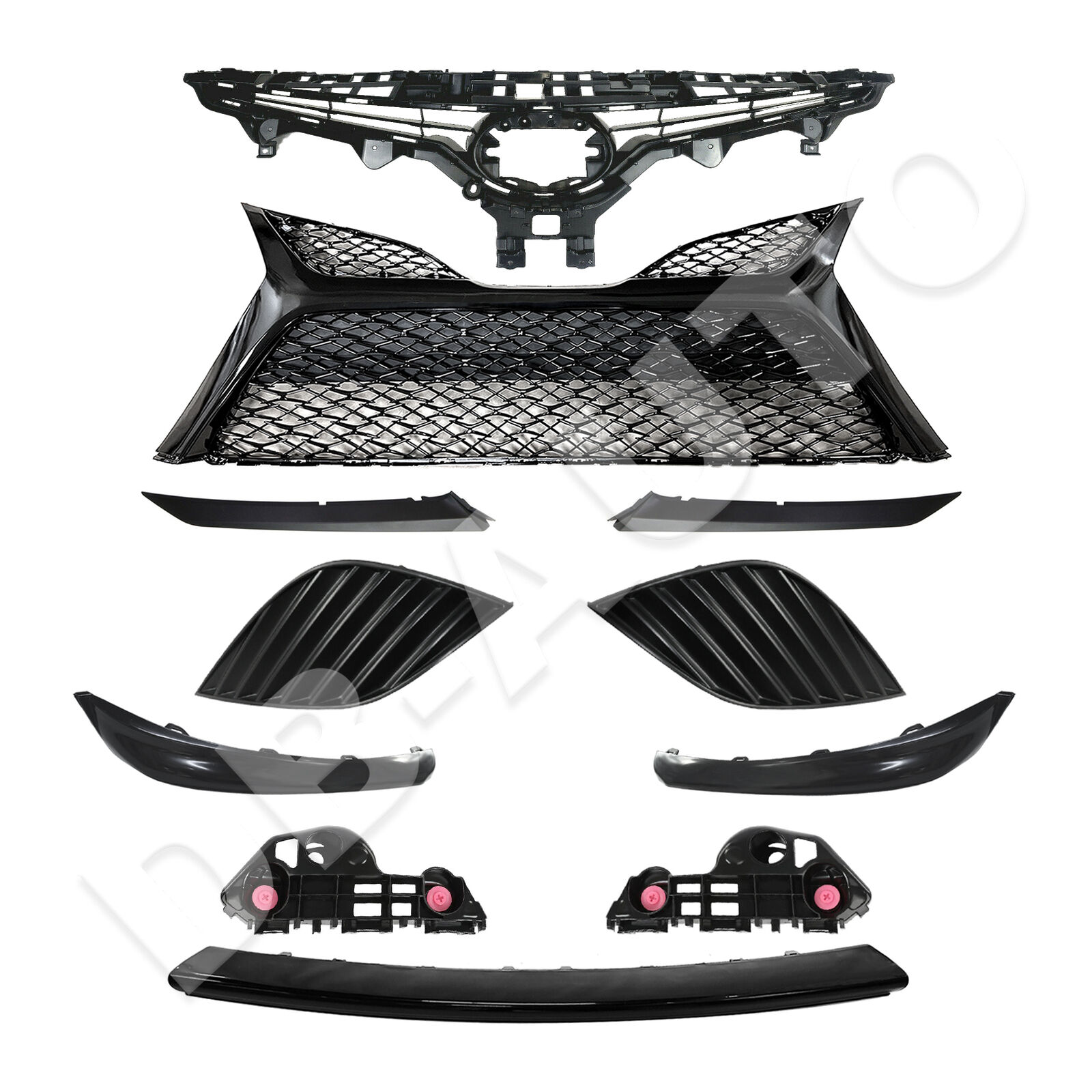 11PC For Camry SE 2018-2020 Front Gloss Black Grille Bumper Headlight Lower trim