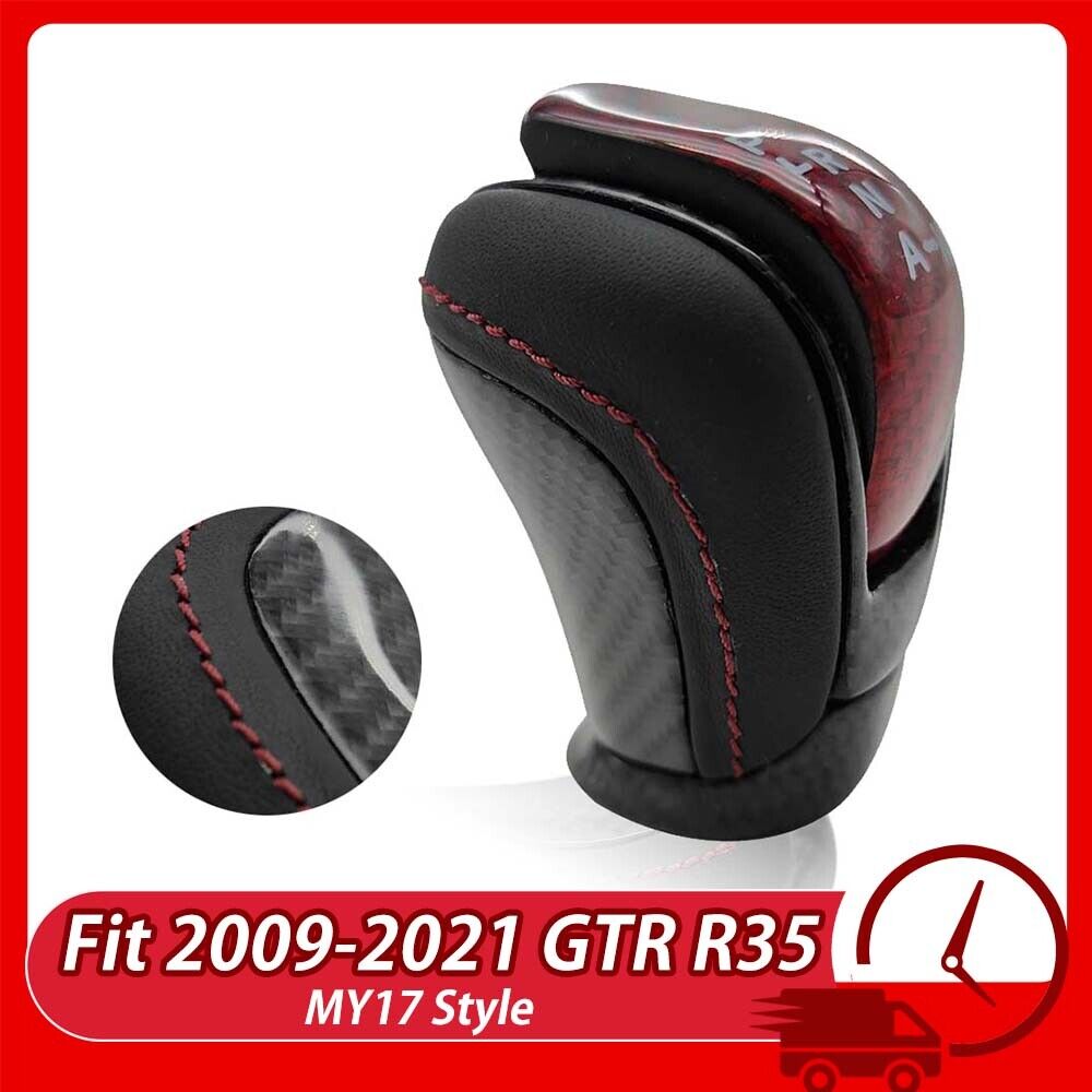 Shift Knob Inner Glossy Black Carbon Fiber Leather Fit 2009-2021 Nissan GTR R35
