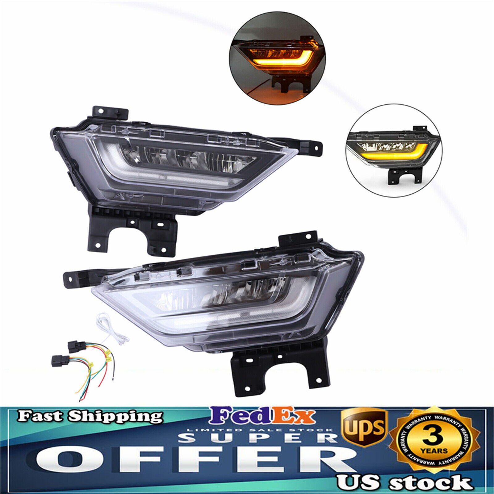 Pair For 2021 2022 Ford F-150 LED Fog Lights w/ Turn Signals Left & Right Side