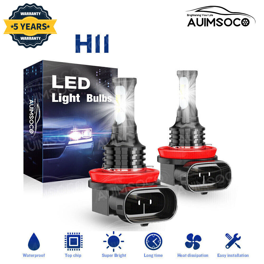 2X H11 LED Headlight Super Bright Bulbs Kit 10000K HI-LOW BEAM Ultra White Lamps