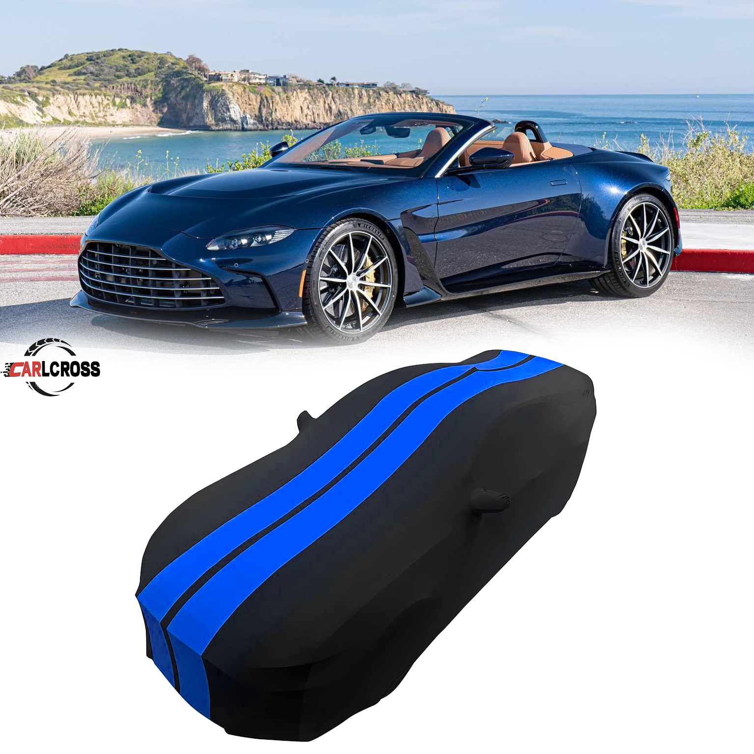 For Aston Martin V12 Roadster Indoor Car Cover Satin Stretch  Blue/Black