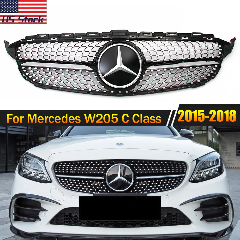 Front Bumper Grille Star For Mercedes Benz C-Class W205 C300 C350 2015-18 Grill