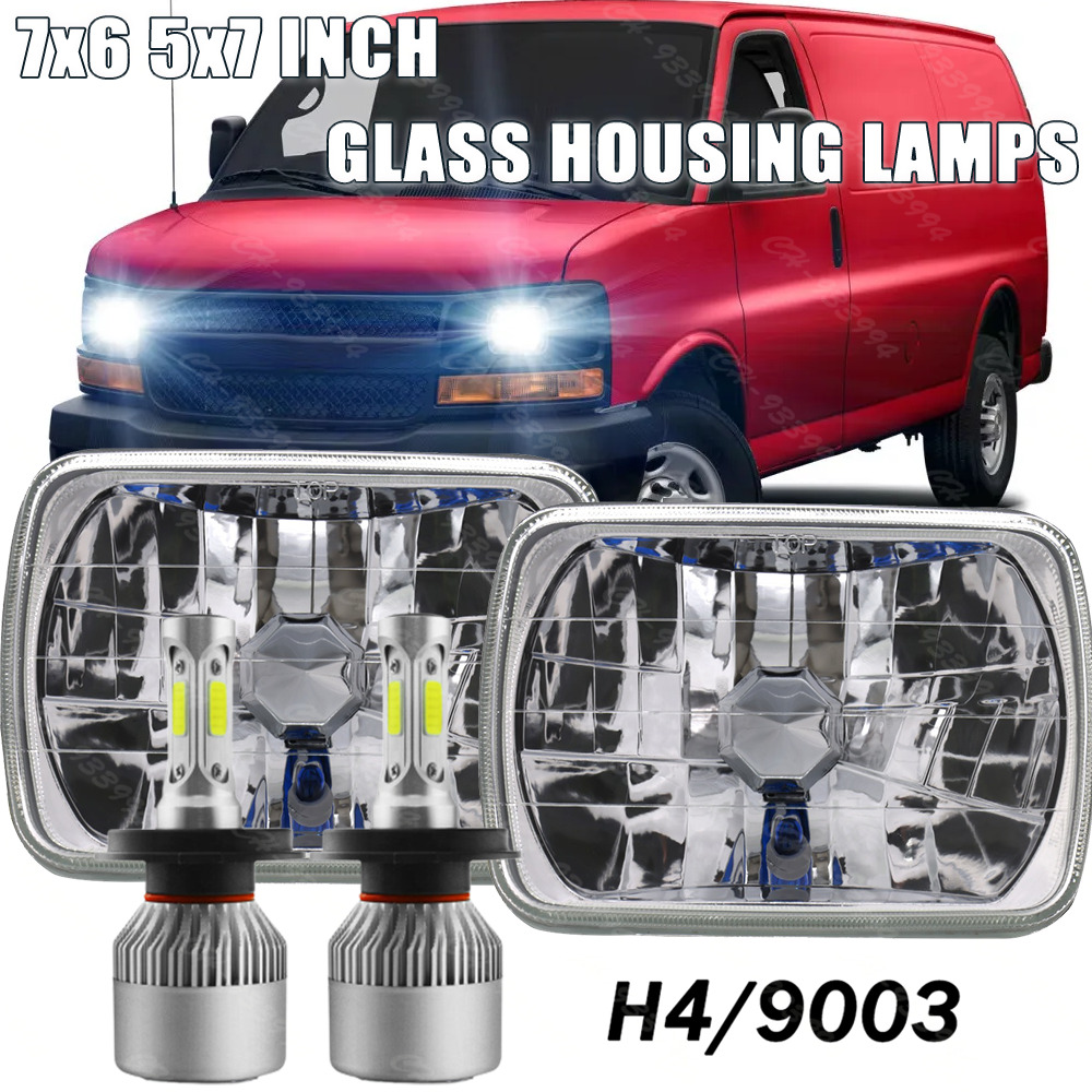 55W Pair 7x6 5x7 LED Headlights Hi/Lo For Chevy Express Cargo Van 1500 2500 3500