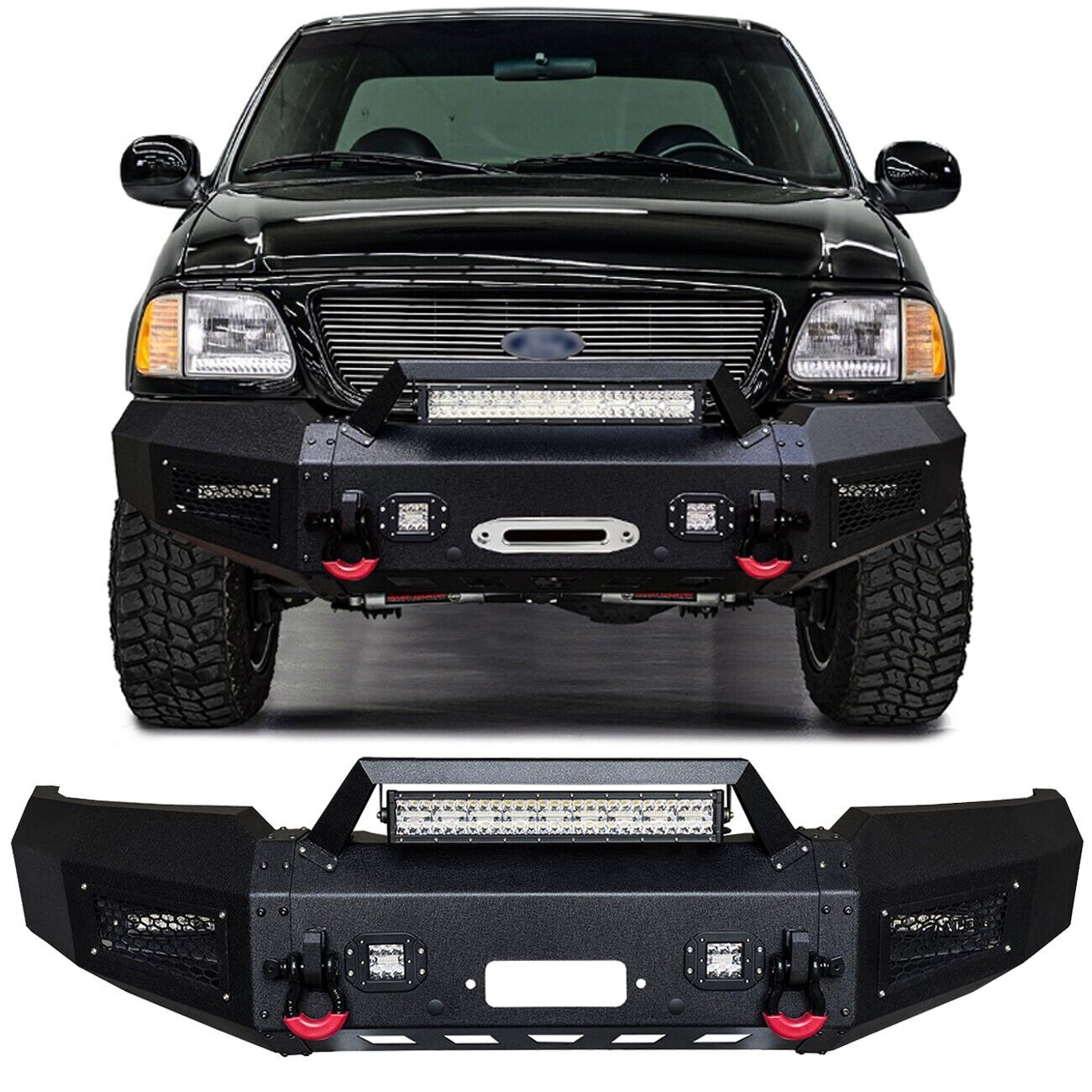 Vijay For 1997-2003 Ford F150 Black Front Bumper Steel with LED Lights