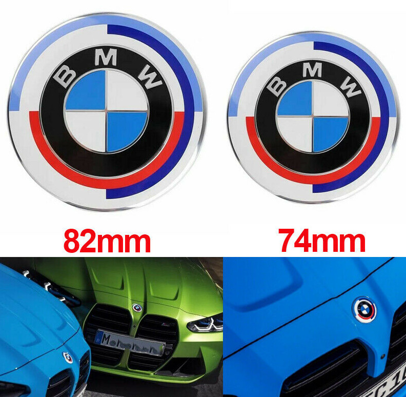 2PCS Front Hood 82MM + Rear Trunk 74MM Emblem Logo Badge FOR BMW