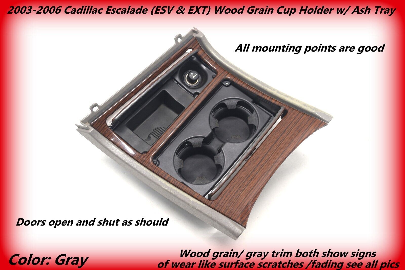 2003-2006 cadillac escalade wood grain center cup holder console OEM