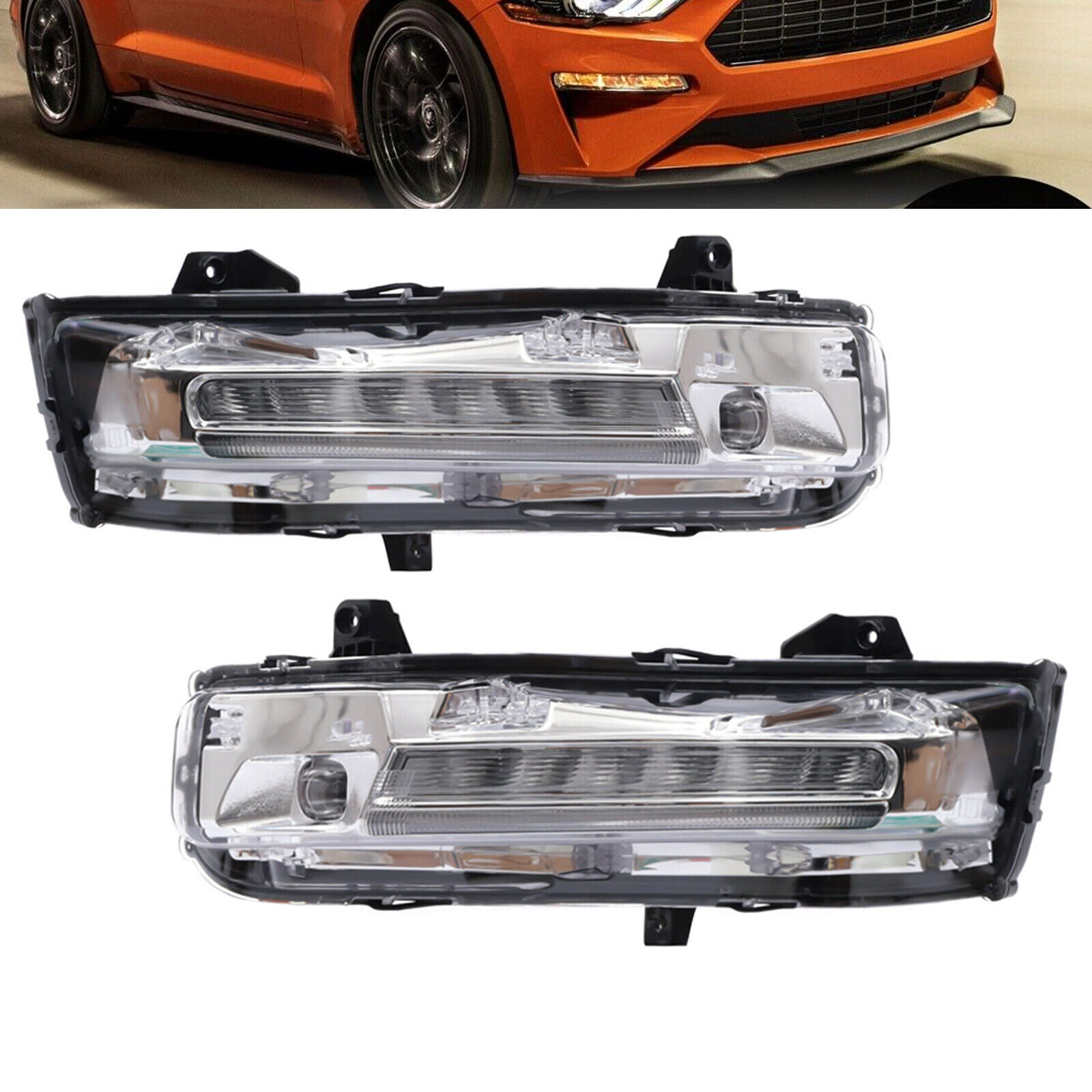 Pair Front Fog Light For Ford Mustang 2018-2020 LED DRL Turn Signal Lamp Sets