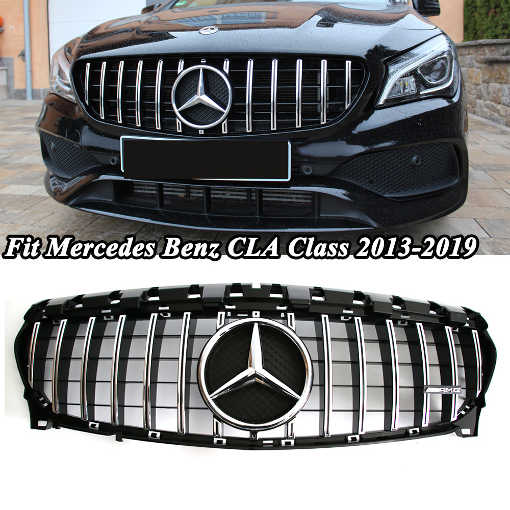 Chrome GTR Style Grille W/Emblem For Mercedes Benz W117 2013-2019 CLA250 CLA200