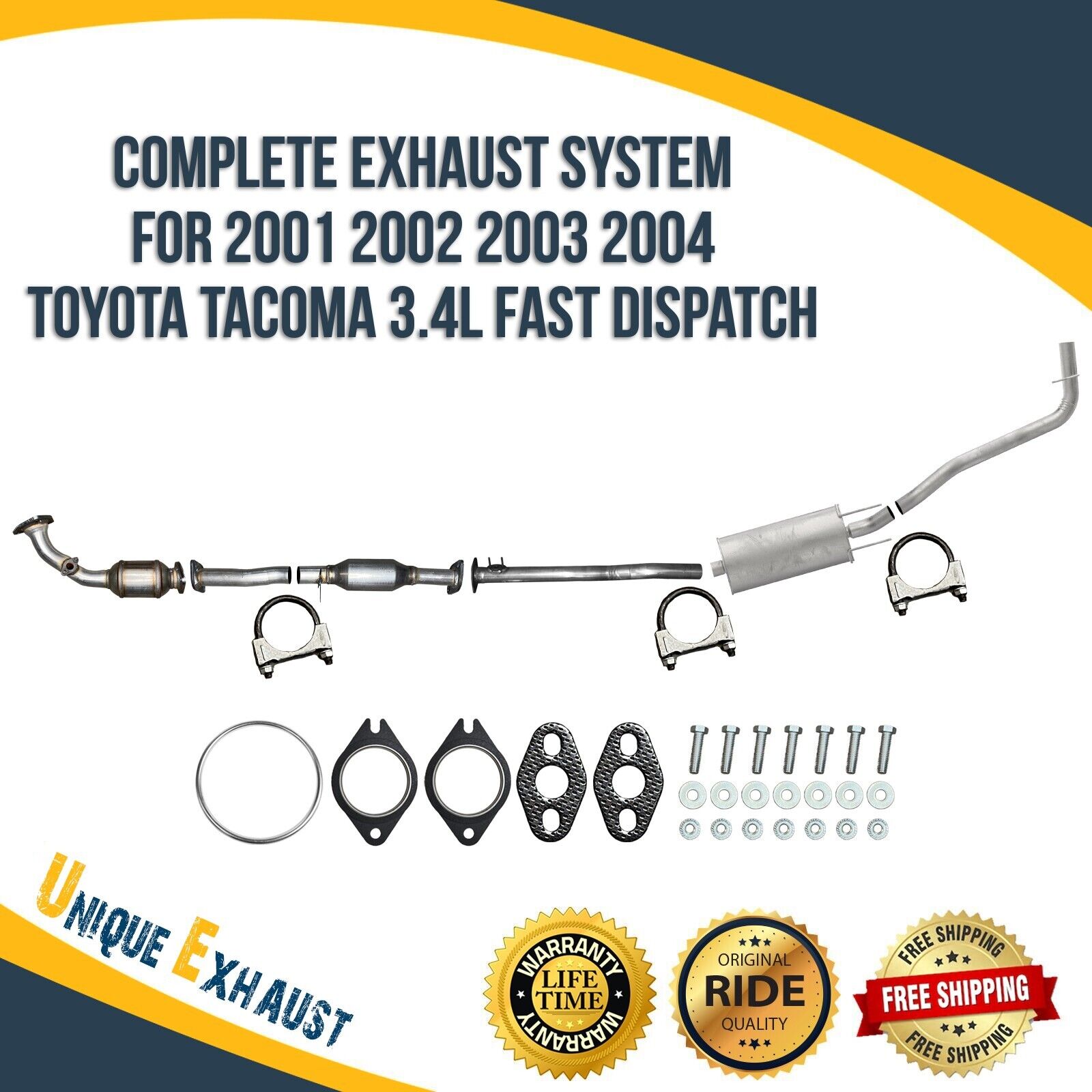 Complete Exhaust System for 2001 2002 2003 2004 Toyota Tacoma 3.4L Fast Dispatch