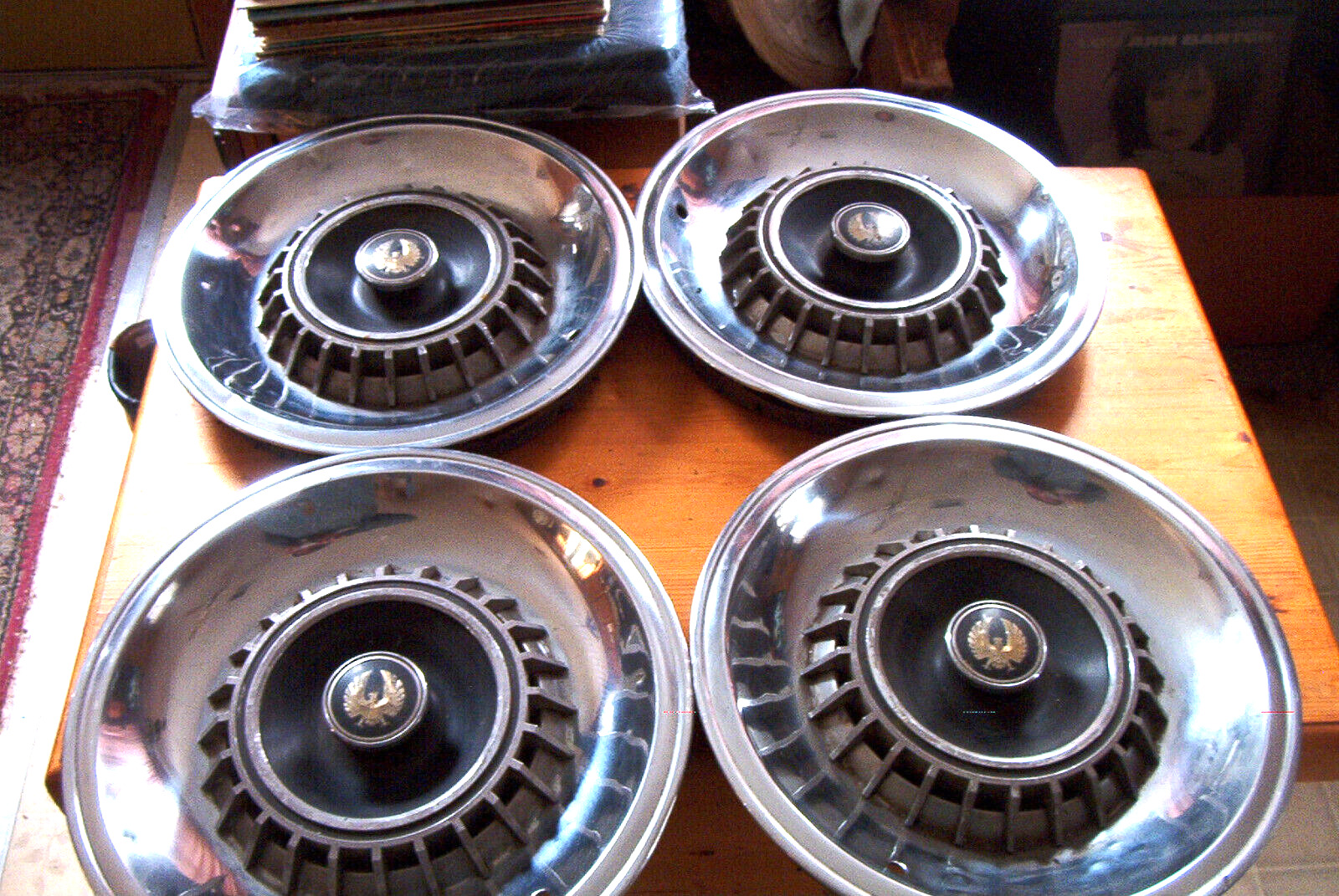 OE vintage set of 4  1964 Chrysler Imperial wheelcovers, black centers,free ship