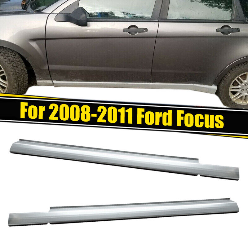 Pair For 2008 2009 2010 2011 Ford Focus Silver Slip-on Rocker Panel  Left+Right
