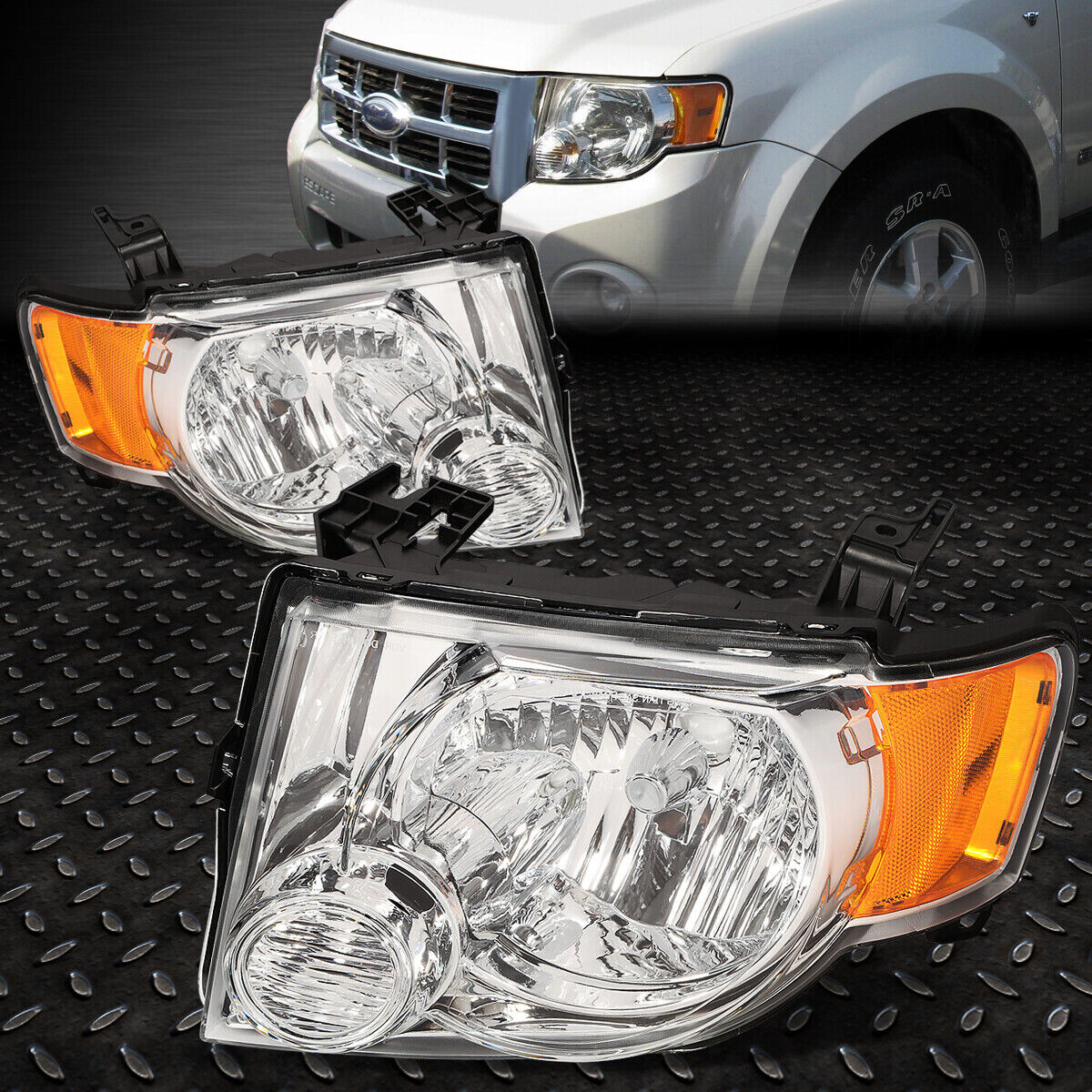 FOR 08-12 FORD ESCAPE OE STYLE CHROME HOUSING AMBER CORNER HEADLIGHT HEAD LAMPS
