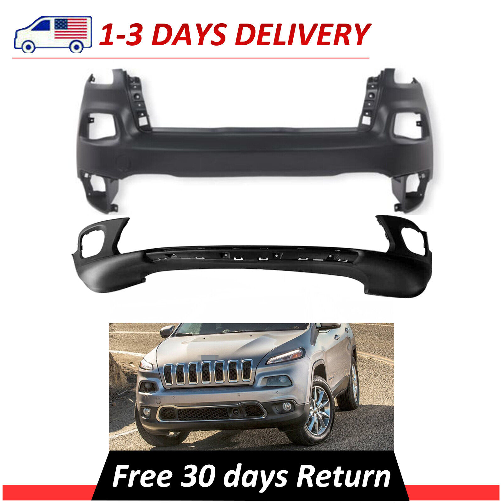 NEW For Jeep Cherokee CH1014112, CH1015119 2PCS Front Bumper Covers Fascias 