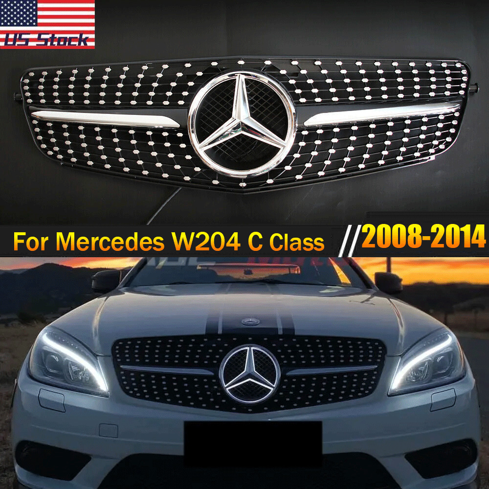 For Mercedes Benz C-Class W204 C180 C250 C300 Black Grille W/LED Star 2008-2014
