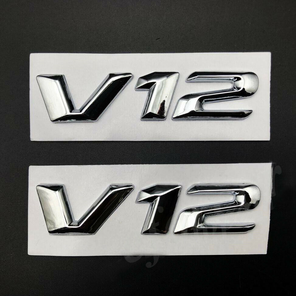 2x Metal Chrome V12 Car Side Emblem Badge Decal Stickers V8 Biturbo 4matic E S G