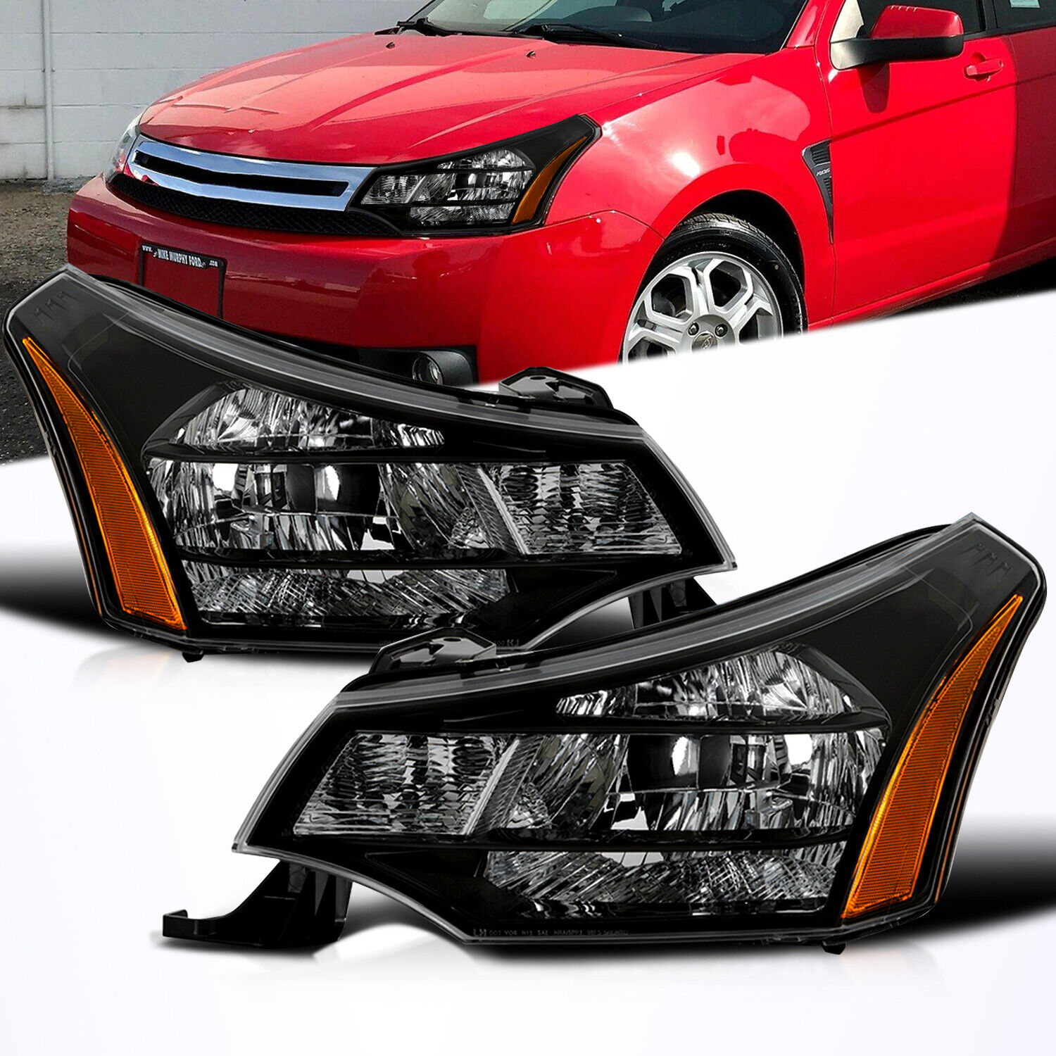 For 2008 2009 2010 2011 Ford Focus S | SE | SES | SEL Black Headlights Lamps L+R