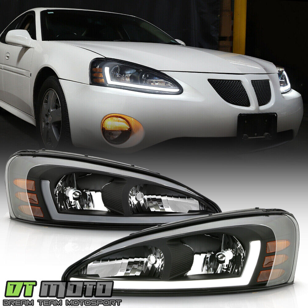 2004-2008 Pontiac Grand Prix Black LED Tube Headlights Headlamps Pair Left+Right