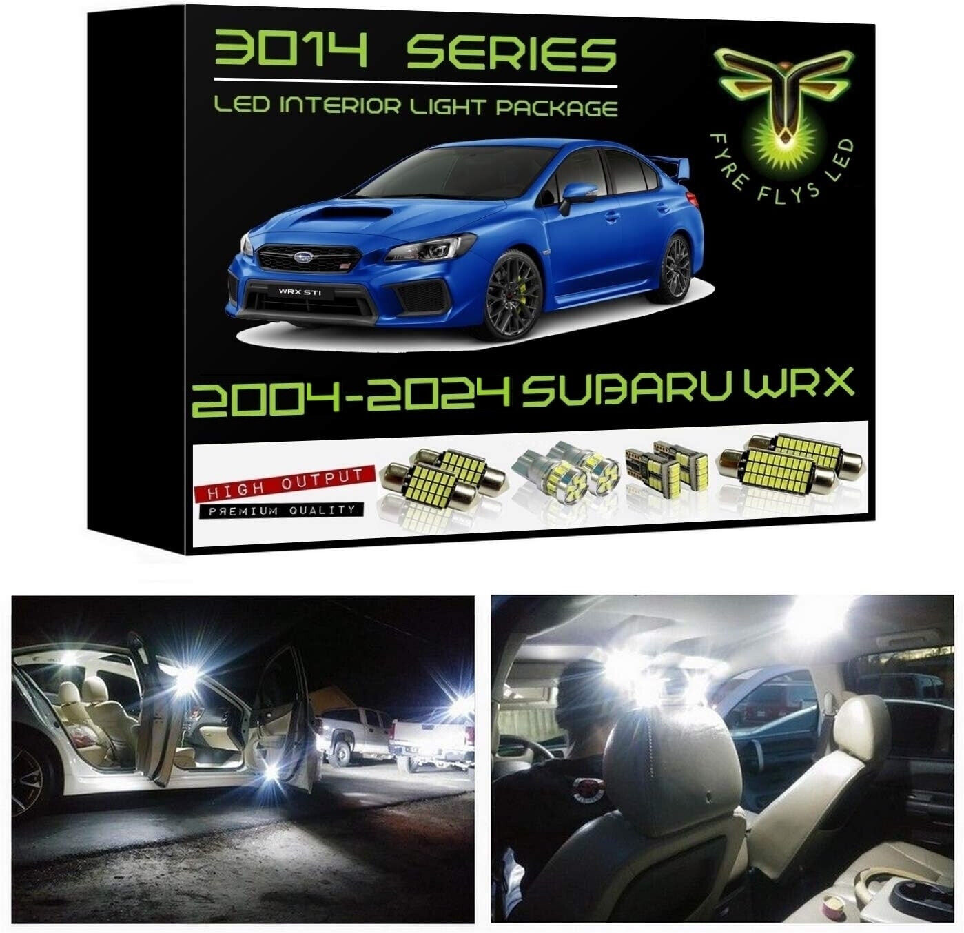 8x White LED Interior Lights Package Kit for 2004-2024 Subaru WRX 3014 Series