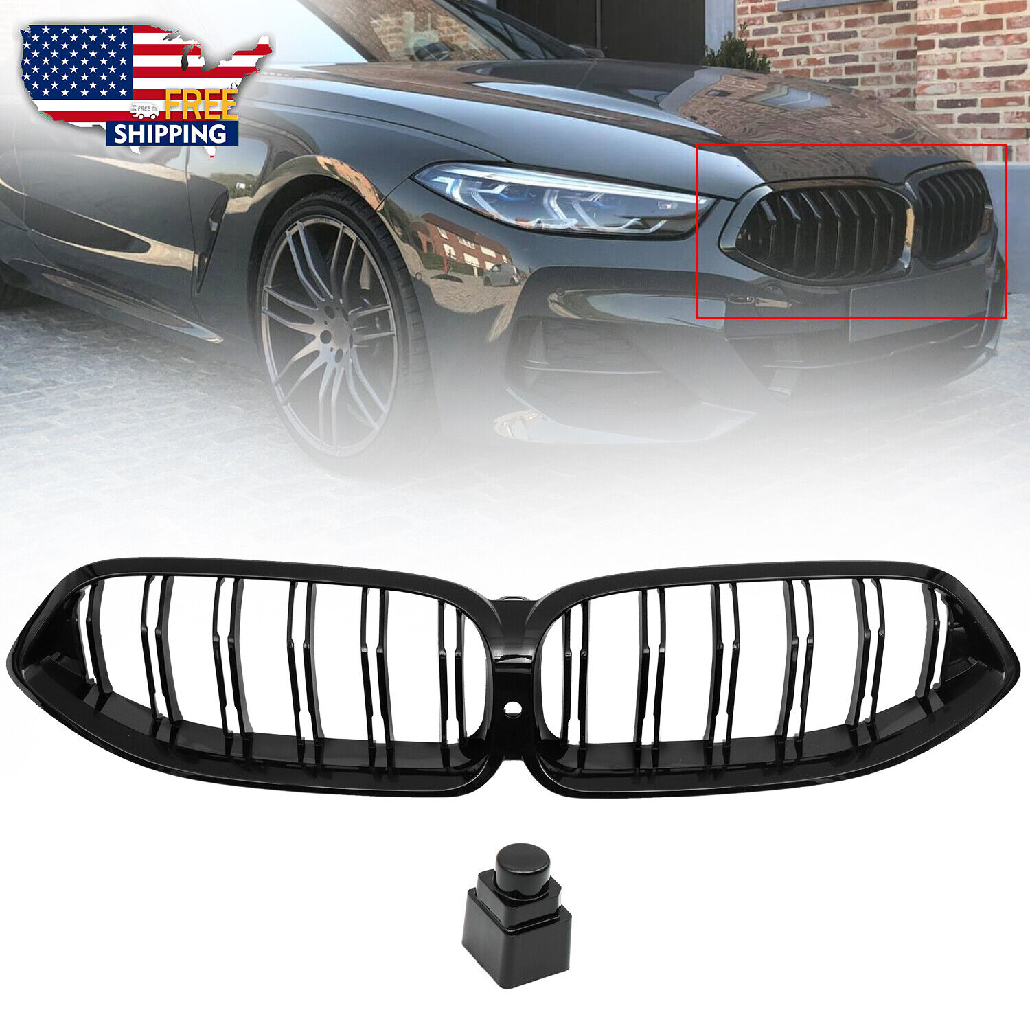 Front Kidney Grille Replace For BMW G14 G15 G16 840i M850i W/ Camera Hole Black