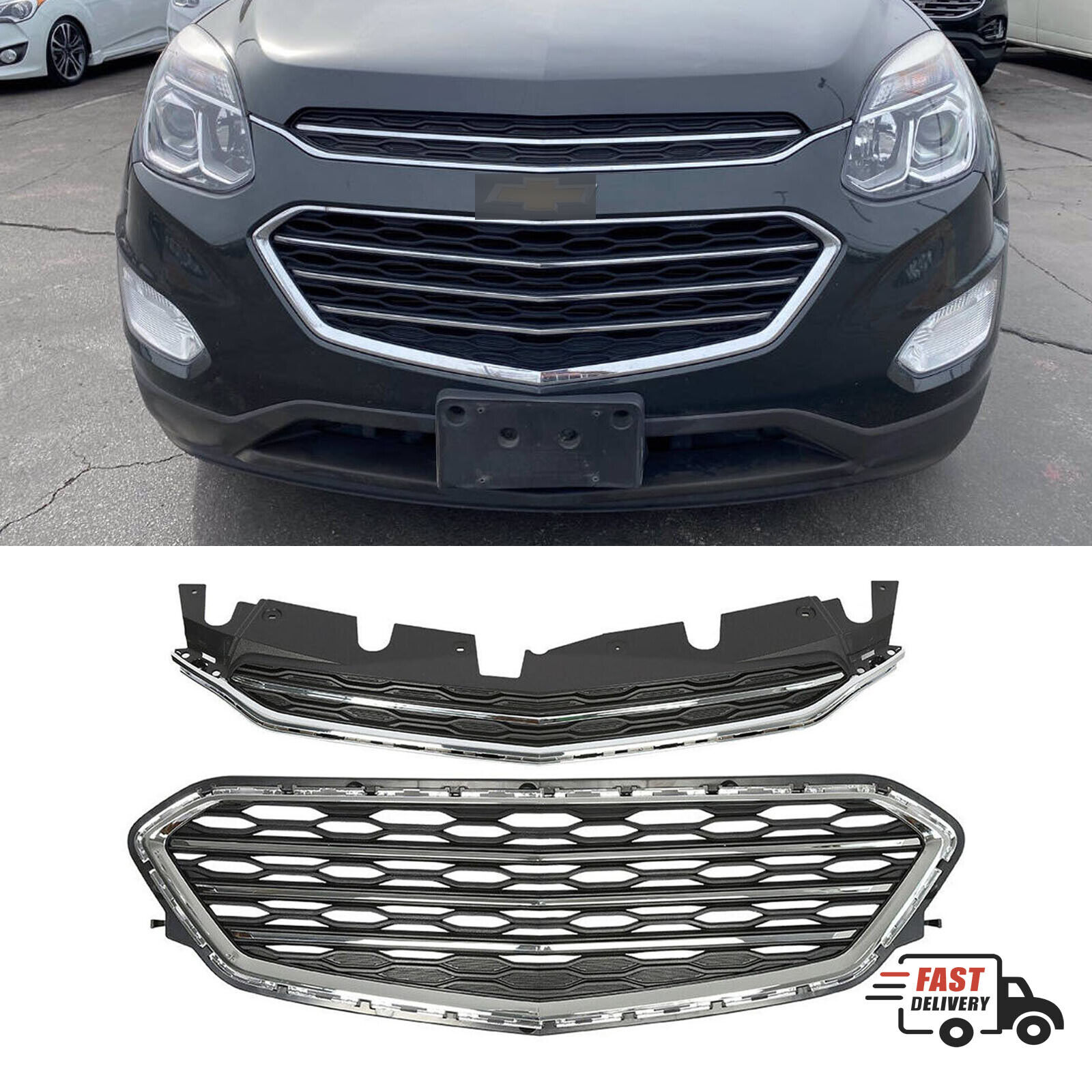 Chrome Front Bumper Grill Upper Lower Grille For 2016 2017 Chevrolet Equinox