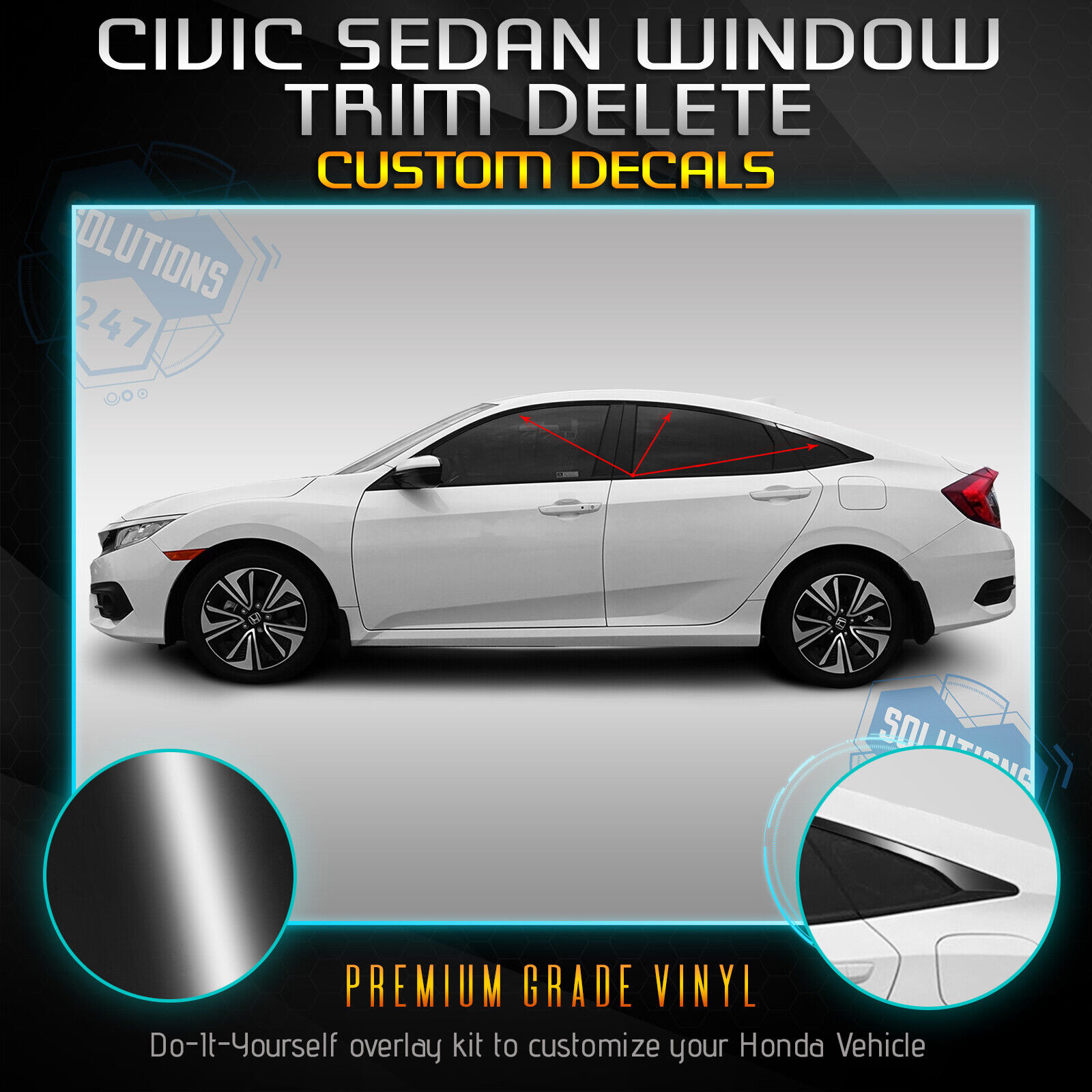 Fit 16-20 Honda Civic Sedan Window Trim Chrome Delete Blackout - Gloss Black
