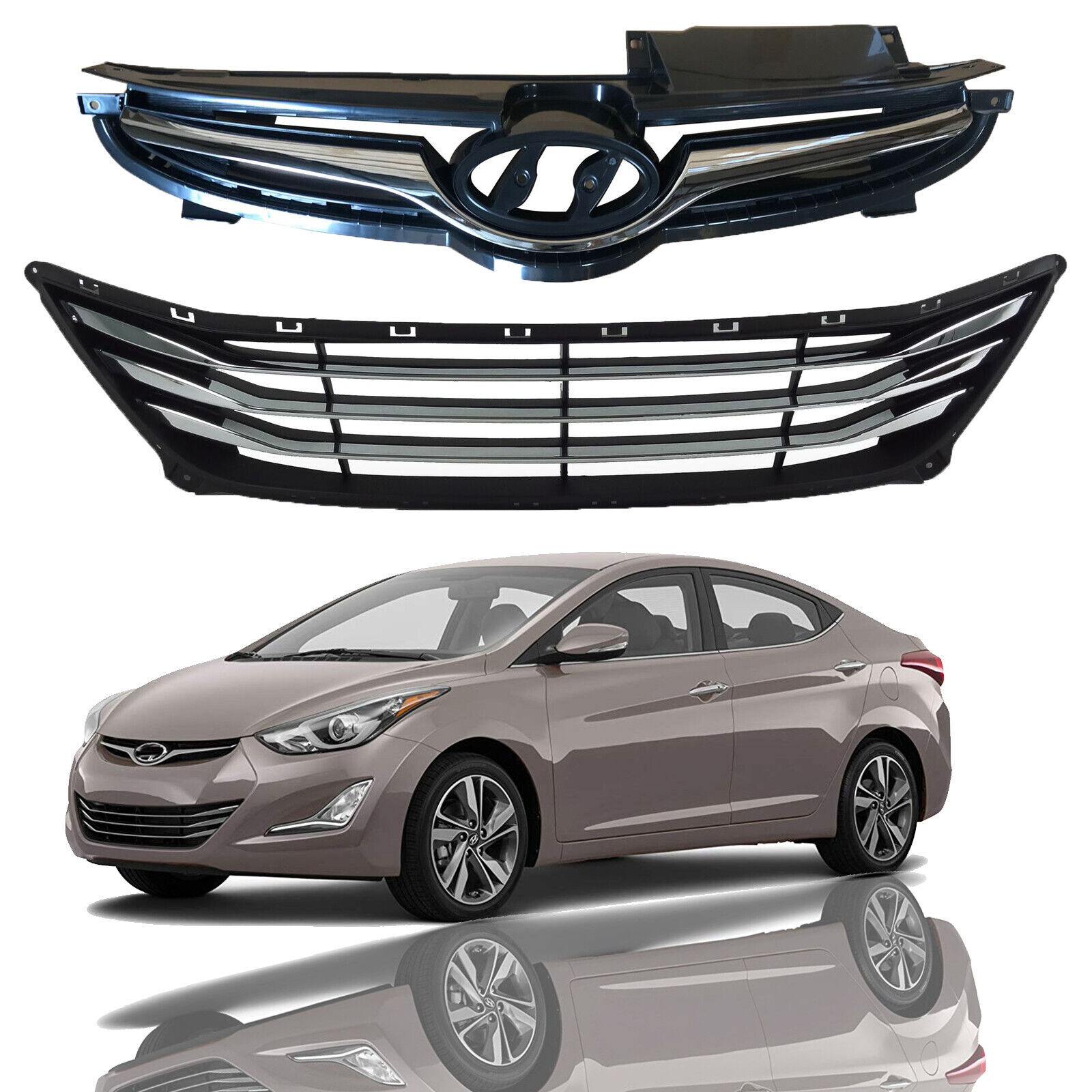 For 2014 2015 2016 Hyundai Elantra Sedan Front Upper & Lower Grille Assembly 2pc