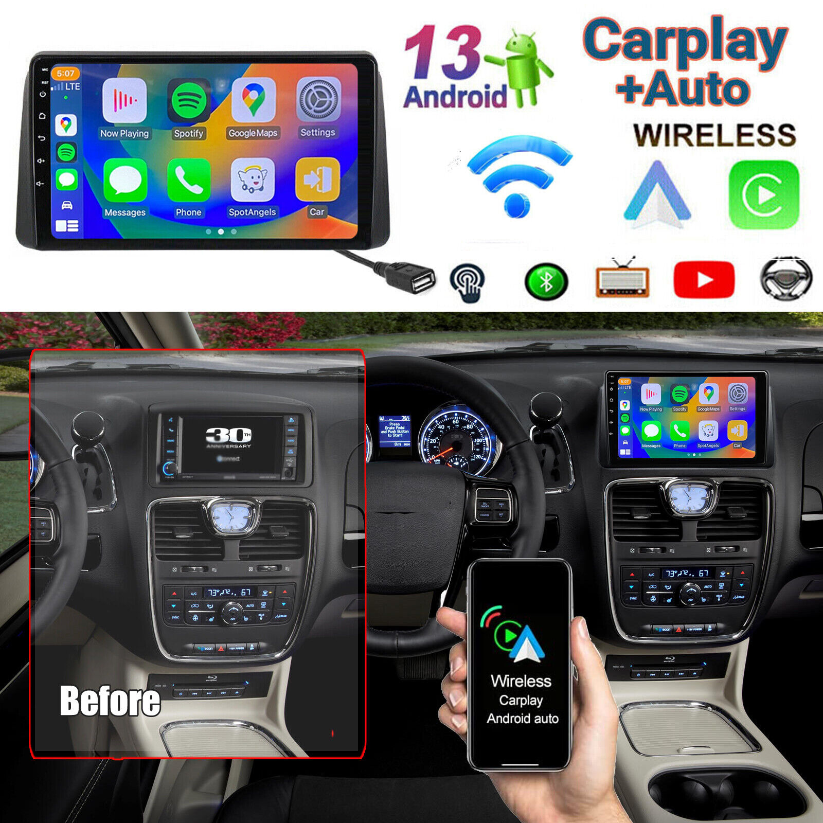 For 2012-2016 Chrysler Town & Country Android Navi CarPlay Car Stereo Radio GPS