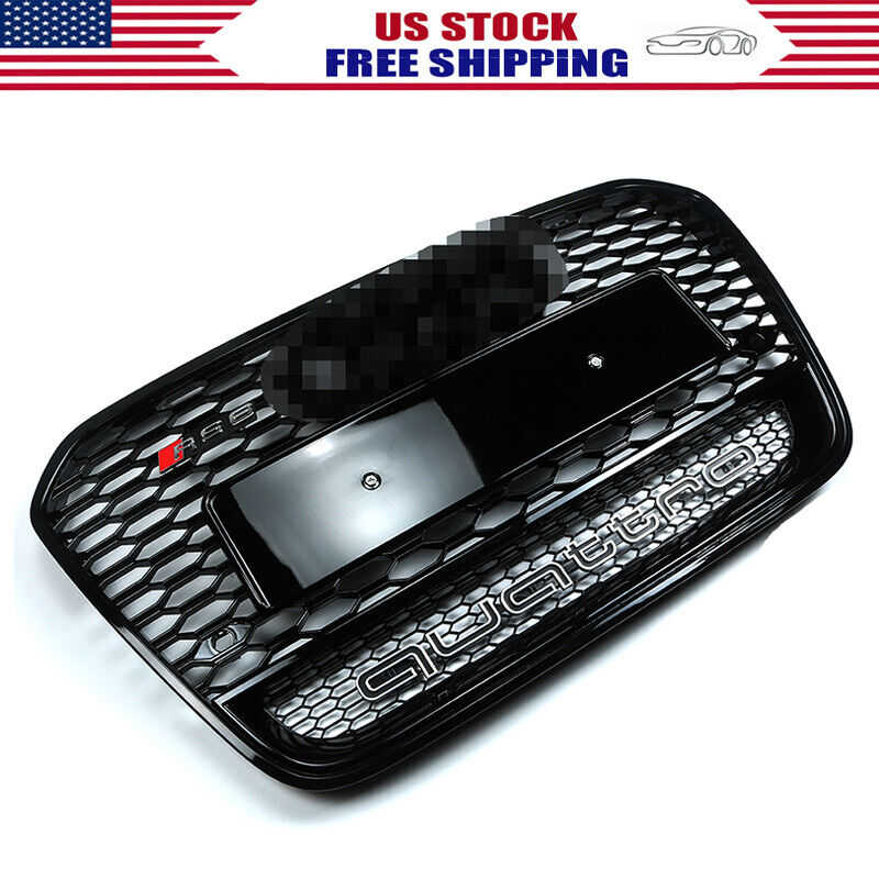 Front Mesh Honeycomb Grille Glossy Quattro For 2012-2015 Audi A6/S6 C7 RS6 Style
