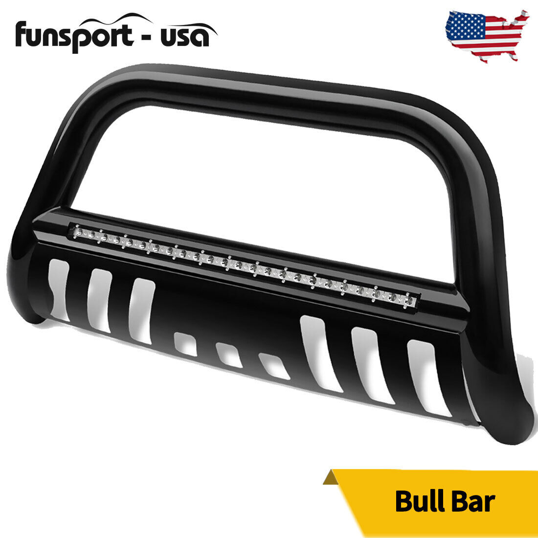 for 2004-2023 Ford F-150 Steel Bull Bar Push Grille Bumper Guard w/Led Light Bar