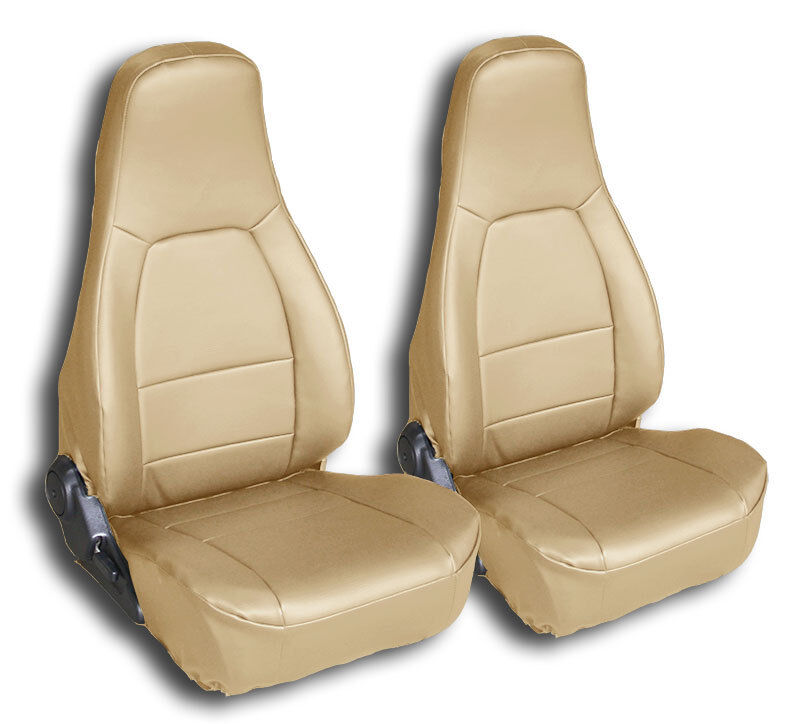 IGGEE S.LEATHER CUSTOM FIT 2 FRONT SEAT COVERS FOR MAZDA MIATA 1990-1997 BEIGE