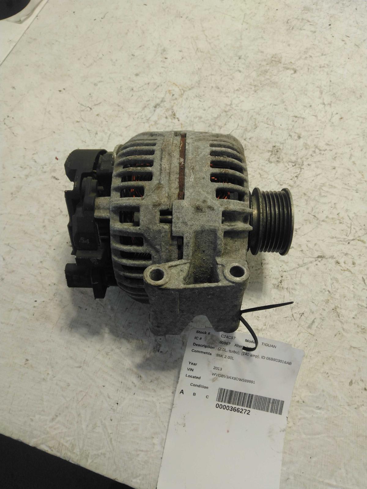 Used Alternator fits: 2013 Volkswagen Tiguan exc. City 2.0L diesel 140 amp ID 06
