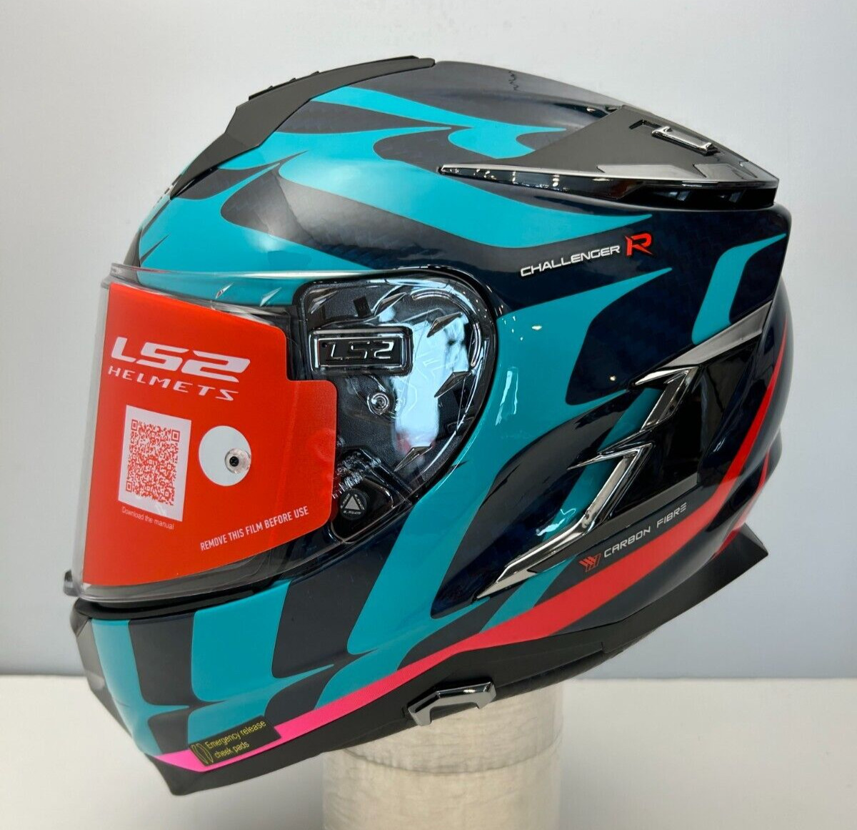 Open Box LS2 Challenger GT Carbon Motorcycle Helmet Blue Carbon/Blue/Red 3XL